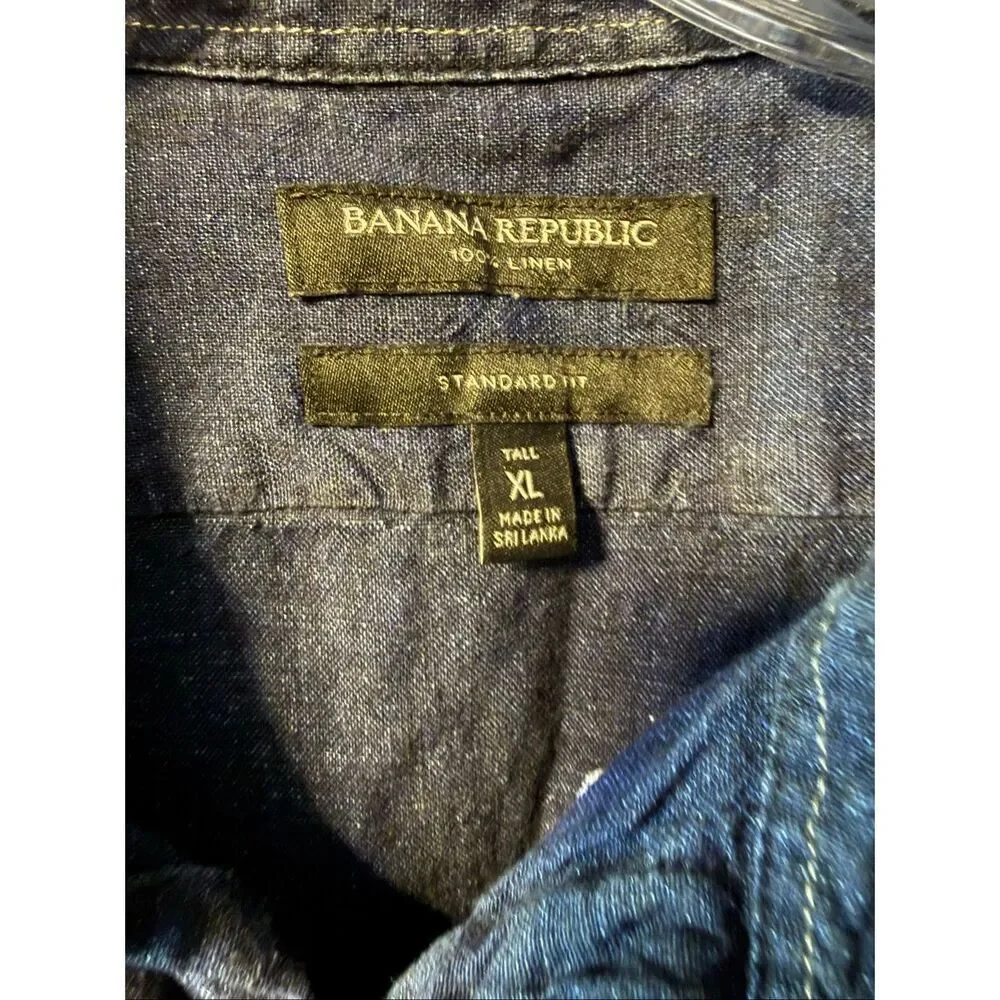 Banana Republic Standard Fit XL TALL 100% Linen Navy Short Sleeve Top #783